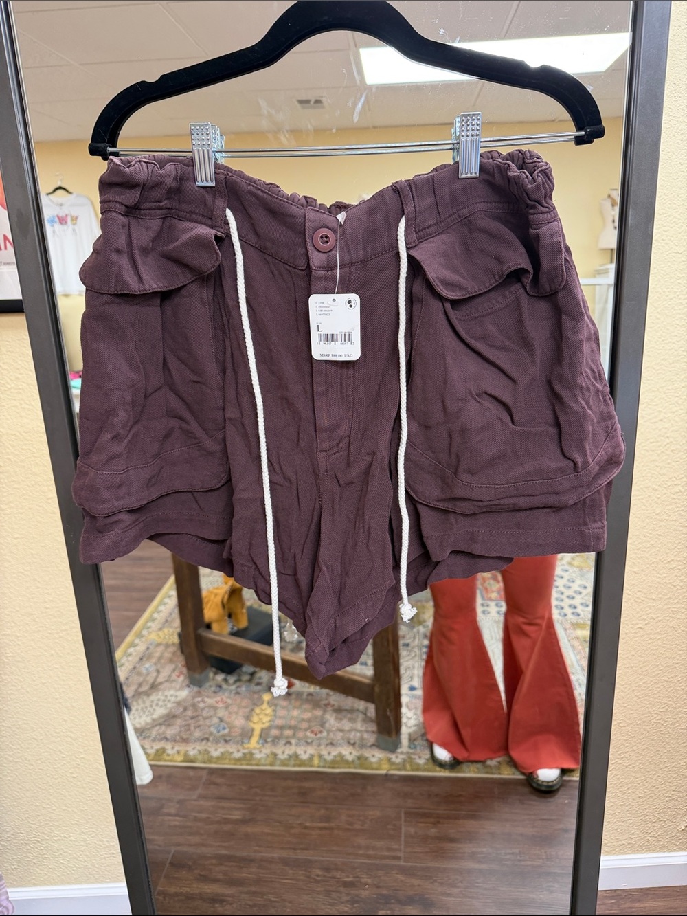 Free People High-Waist Plum/brown Utility Shorts with Drawstring
